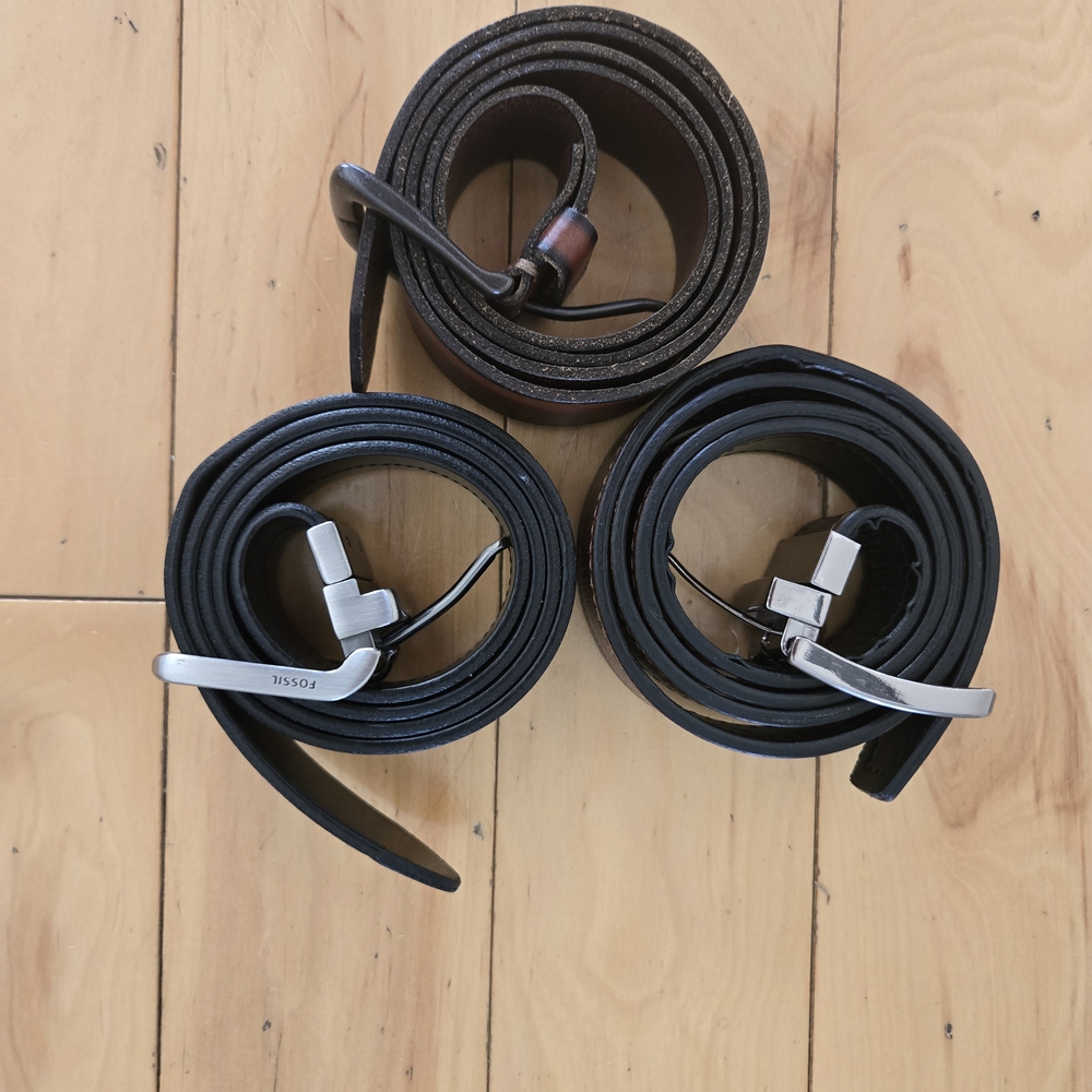 Fossil Men's Black and Dark Brown Leather Belts